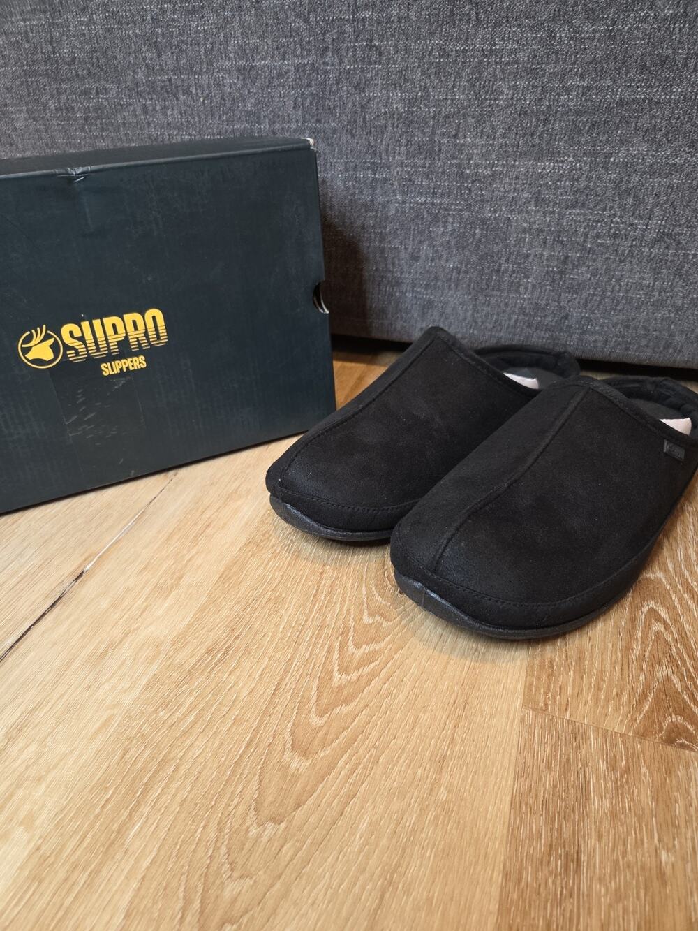 Deer Stags Wherever Slippers Mens 10 M Black Microsuede SUPRO Indoor Outdoor NIB